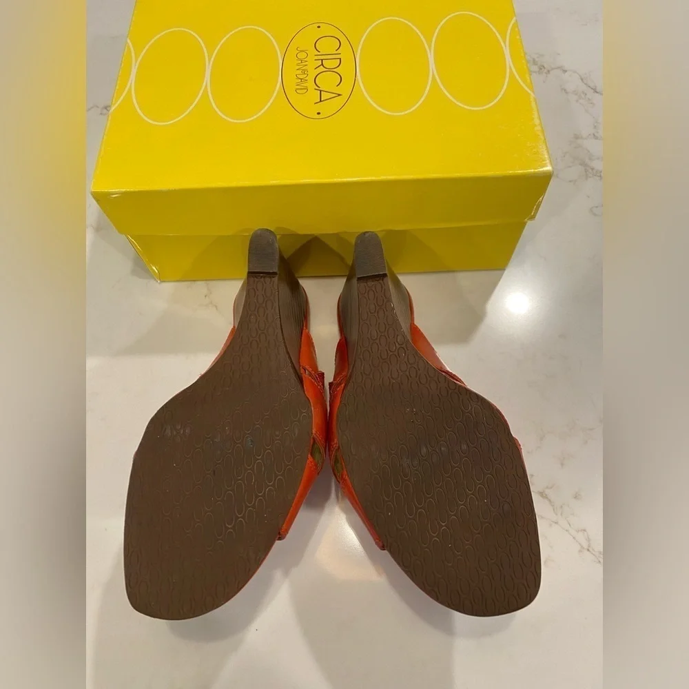 Joan & David Wedge Sandals Leather Tangerine Orange Size 7.5